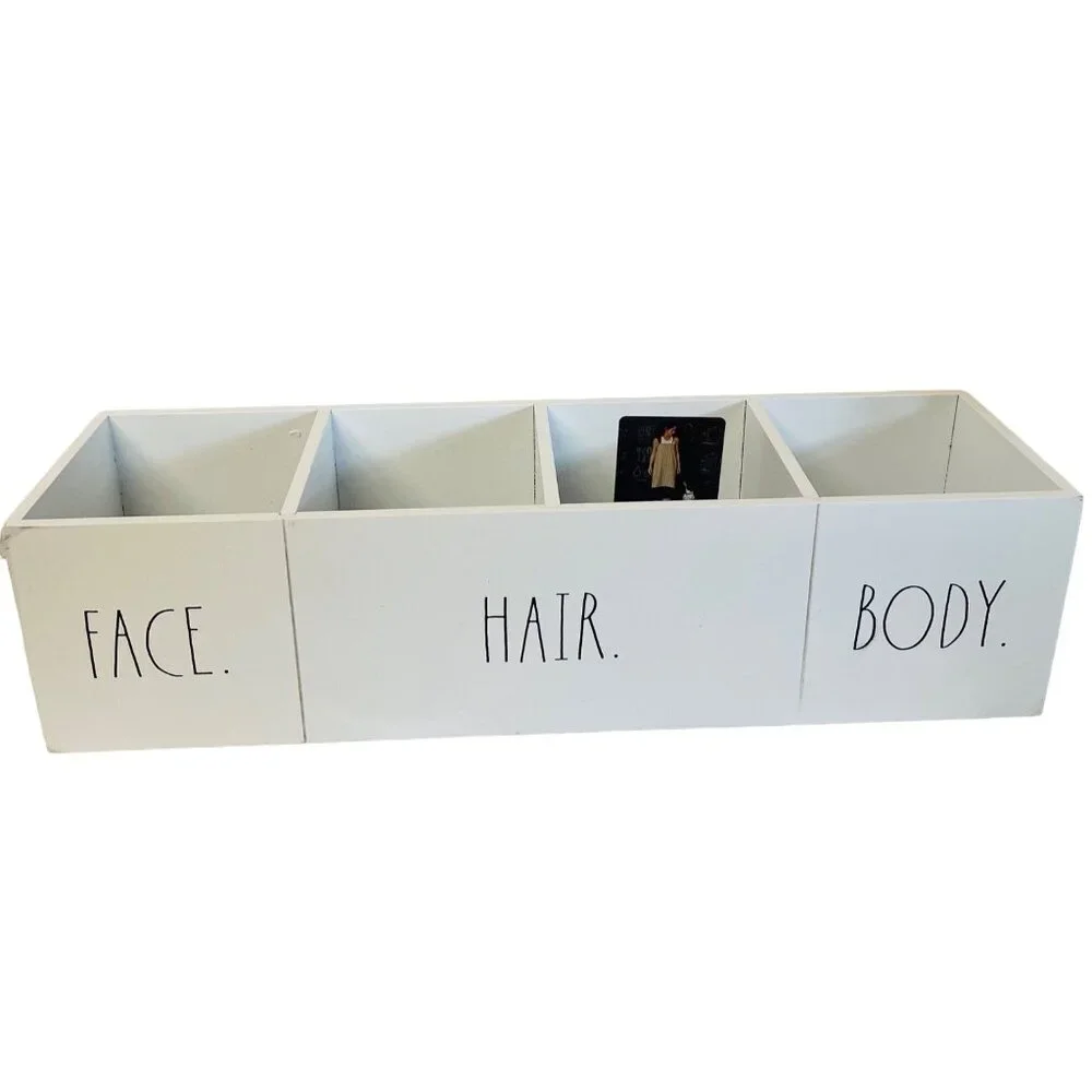 Rae Dunn White Wooden Organizer With‎ FACE. HAIR. BODY. Compartments Perfect For